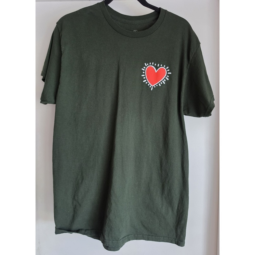 Keith Haring T-Shirt Size L Green Graphic Print Cotton Short Sleeve Tee Men